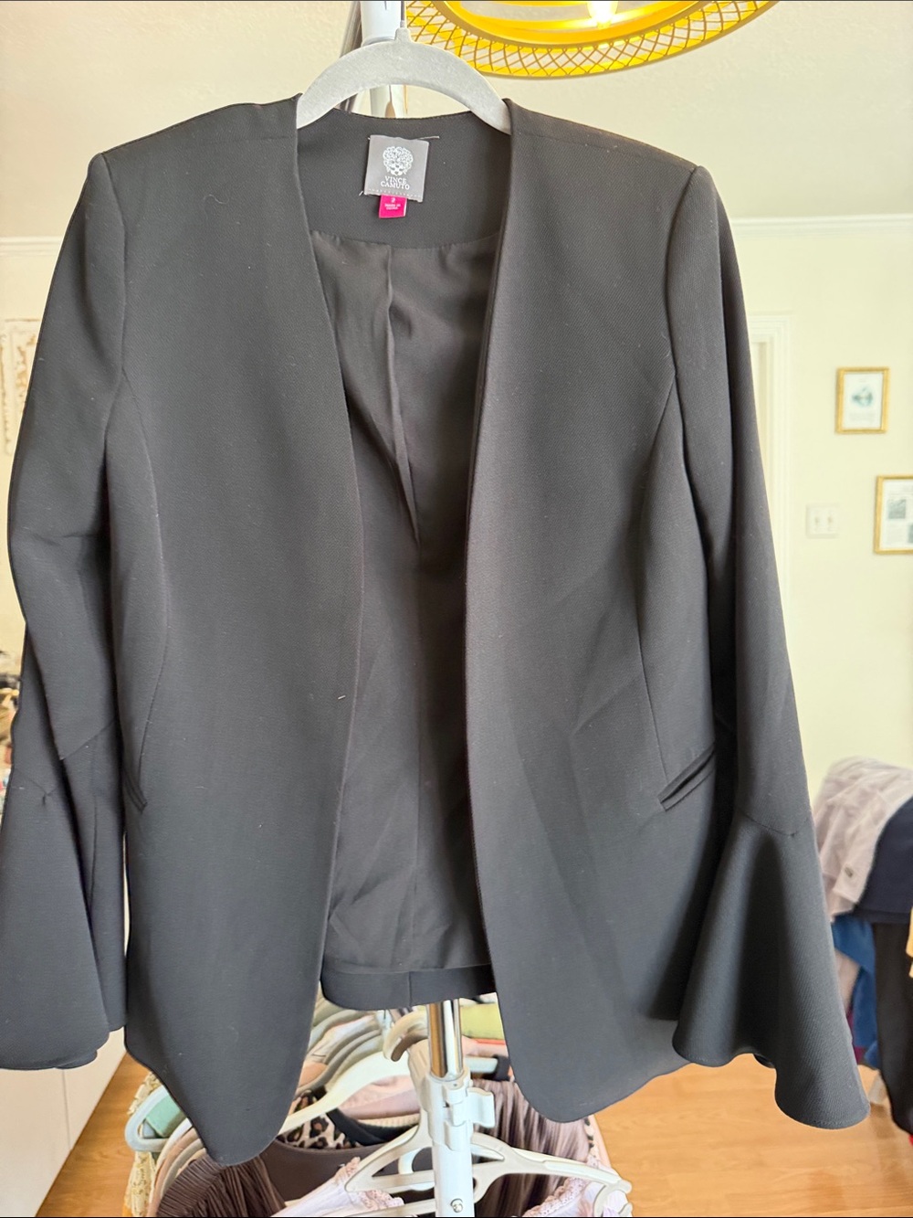 Vince Camuto Black Open-Front Flared-Sleeve Blazer